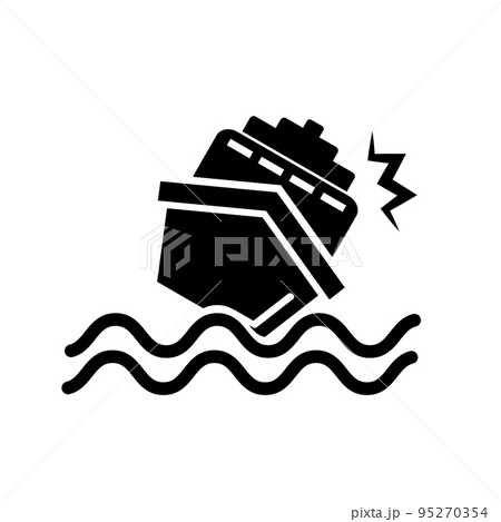 沈没する船シルエットアイコン 衝突する船 ベクター のイラスト素材