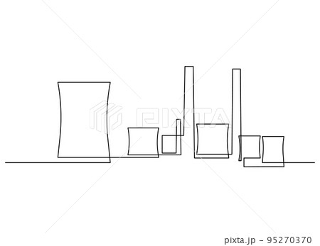 Industrial plant in continuous line art drawing style. Abstract factory buildings minimalist design. Vector illustration. 95270370