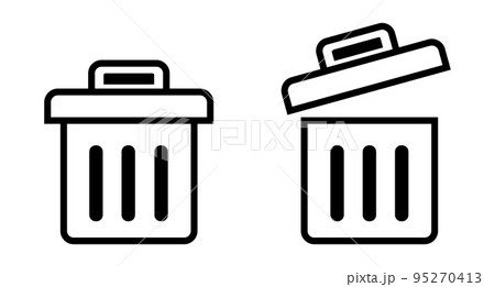 ゴミ箱アイコンセット。蓋を閉じるゴミ箱と蓋が開いているゴミ箱。ベクター。 ゴミ箱アイコンセット。蓋を閉じるゴミ箱と蓋が開いているゴミ箱。ベクター。 95270413