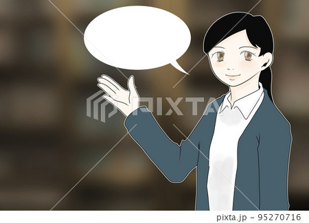 本棚の前に立つ女性のイラスト(3) 95270716