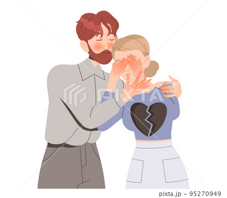 Man Comforting Stressed Woman Character Feeling Sadness and Loneliness Vector Illustration 95270949