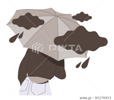 Stressed Man Character Under Umbrella with Black Rainy Cloud Feeling Sadness and Loneliness Vector Illustration 95270953