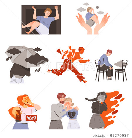 Stressed People Character Feeling Sadness and Loneliness Depressed with Bad News Vector Set 95270957