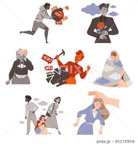 Stressed People Character Feeling Sadness and Loneliness Depressed with Bad News Vector Set Stressed People Character Feeling Sadness and Loneliness Depressed with Bad News Vector Set 95270958