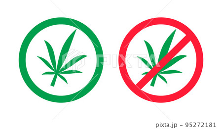 大麻の使用許可と大麻の使用禁止アイコンセット。大麻合法と大麻非合法。ベクター。 95272181