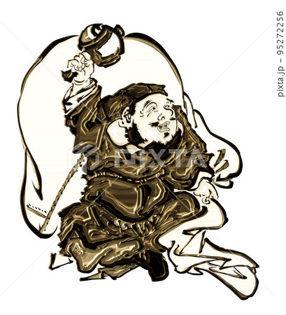 浮世絵 福の神 その5 ゴールドバージョンのイラスト素材 [95272256