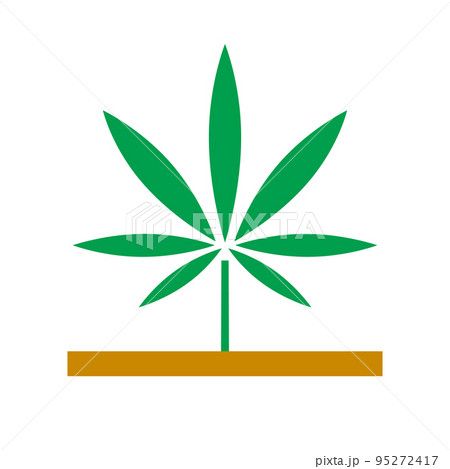 大麻の栽培アイコン。大麻の葉と土。ベクター。 95272417