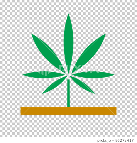 大麻の栽培アイコン。大麻の葉と土。ベクター。 95272417