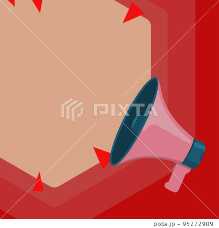 Megaphone Drawing With Conversation Bubble Showing New Announcement. Bullhorn Voice Device With Speech Balloon Presenting Fresh And Important News Messages. 95272909