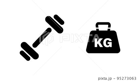 ダンベルとKGウェイトアイコンセット。筋トレアイコン。ベクター。 95273063