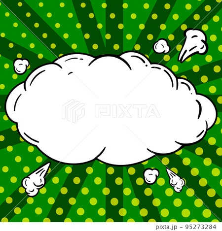 Comic Blank Speech Bubble With Copy Space Over Circular Color Background Design. Empty Template In Explosion Framework Representing Advertisement And Promoting Business. 95273284