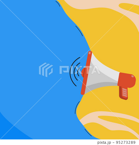 Megaphone Drawing With Conversation Bubble Showing New Announcement. Bullhorn Voice Device With Speech Balloon Presenting Fresh And Important News Messages. 95273289