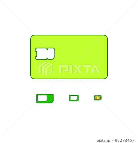 マルチサイズの緑色のSIMカードからnanoSIMを取り外した状態 マルチサイズの緑色のSIMカードからnanoSIMを取り外した状態 95273457