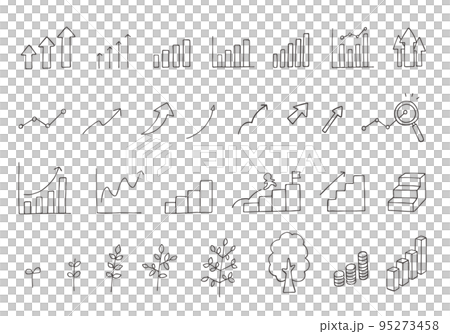 與圖表和增長相關的手繪插圖集(單色) 與圖表和增長相關的手繪插圖集(單色) 95273458