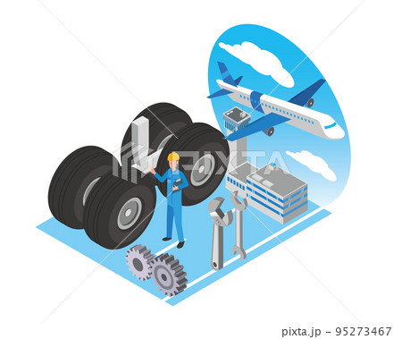 航空機の整備をする男性整備士 95273467