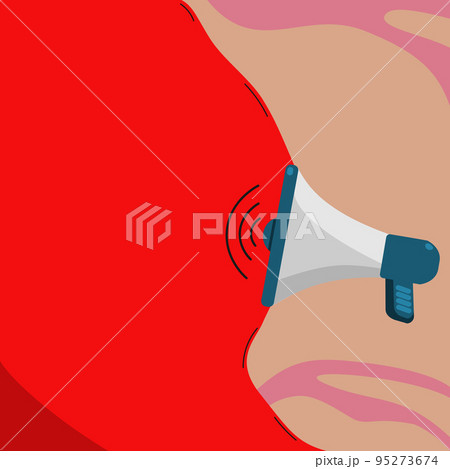 Megaphone Drawing With Conversation Bubble Showing New Announcement. Bullhorn Voice Device With Speech Balloon Presenting Fresh And Important News Messages. Megaphone Drawing With Conversation Bubble Showing New Announcement. Bullhorn Voice Device With Speech Balloon Presenting Fresh And Important News Messages. 95273674