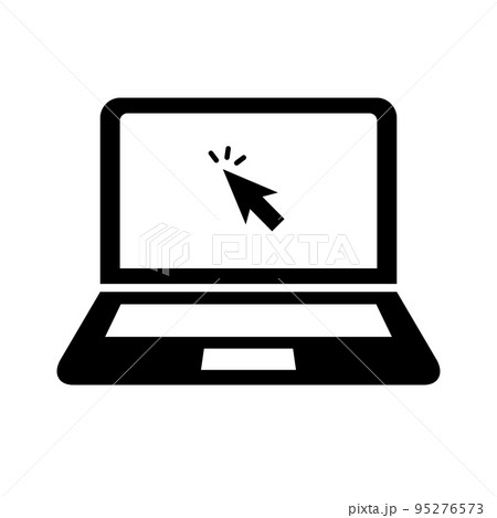 画面をマウスカーソルでクリックしているノートパソコンアイコン。ベクター。 画面をマウスカーソルでクリックしているノートパソコンアイコン。ベクター。 95276573