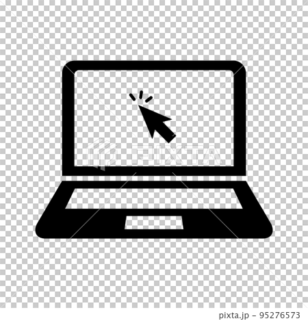 画面をマウスカーソルでクリックしているノートパソコンアイコン。ベクター。 画面をマウスカーソルでクリックしているノートパソコンアイコン。ベクター。 95276573