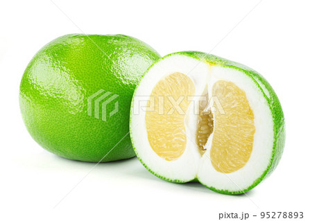 Citrus Sweetie or Pomelit, oroblanco isolated on white background close-up. 95278893