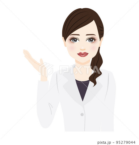 woman in a white coat with ponytail is guiding woman in a white coat with ponytail is guiding 95279044