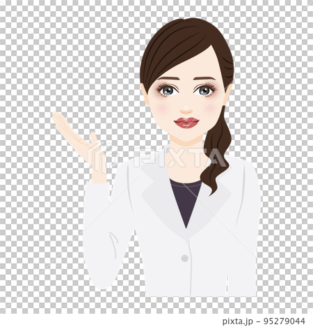 woman in a white coat with ponytail is guiding woman in a white coat with ponytail is guiding 95279044