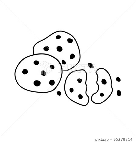Chocolate chip cookie, doodle style flat vector outline for kids coloring book Chocolate chip cookie, doodle style flat vector outline for kids coloring book 95279214