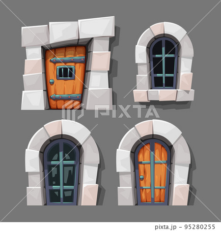 medieval doors and windows in cartoon style 95280255