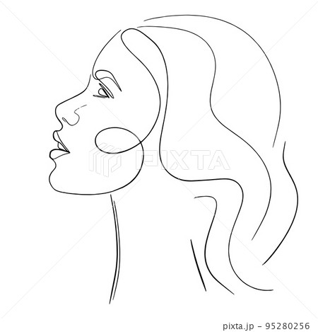 One line face. Linear sketch woman face. Female portrait vector hand drawn illustration outline. 95280256