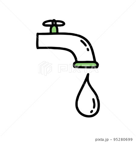A drop of water from the tap. Co2 concept of climate change. Recycling. Vector isolated doodle 95280699