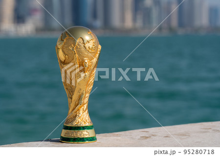 FIFA World Cup Trophy on the Doha corniche, Qatar. 95280718