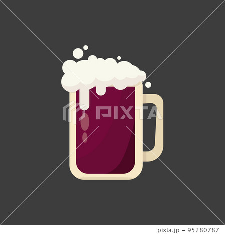 Large mug of fresh dark foamy beer - Vector 95280787