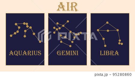 Zodiac air signs. Aquarius gemini and libra Stock