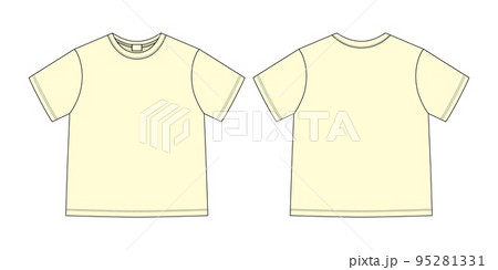 Apparel technical sketch unisex t shirt. Light yellow color. T-shirt design template. Front and back views. Apparel technical sketch unisex t shirt. Light yellow color. T-shirt design template. Front and back views. 95281331