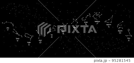 Astrological constellations of zodiac signs on the night sky with stars, set. Horoscope, vector Astrological constellations of zodiac signs on the night sky with stars, set. Horoscope, vector 95281545