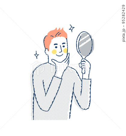 手鏡で顔を見ている男性　ポジティブ 95282429