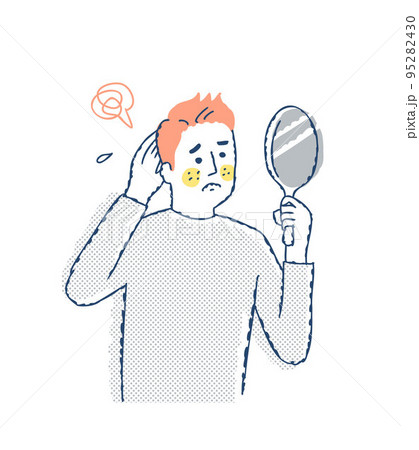 手鏡で顔を見ている男性　ネガティブ 95282430