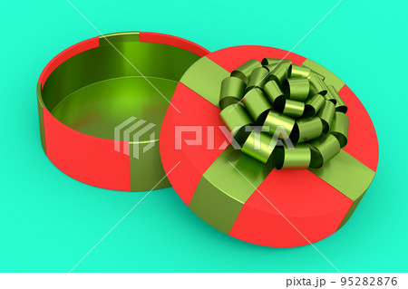 Gift boxes with ribbon and bow isolated on green background. greeting design 95282876