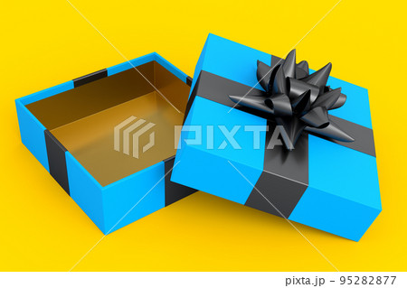Gift boxes with ribbon and bow isolated on yellow background. greeting design Gift boxes with ribbon and bow isolated on yellow background. greeting design 95282877