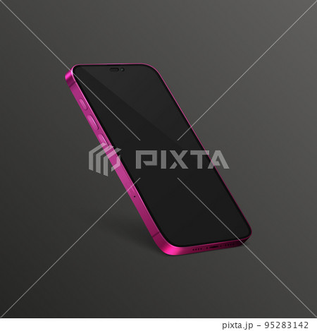 Vector 3d Realistic Pink Modern Smartphone Design Template with Black Screen. Mobile Phone Isolated. Telephone Device UI UX, Phone in Half Turn View Vector 3d Realistic Pink Modern Smartphone Design Template with Black Screen. Mobile Phone Isolated. Telephone Device UI UX, Phone in Half Turn View 95283142