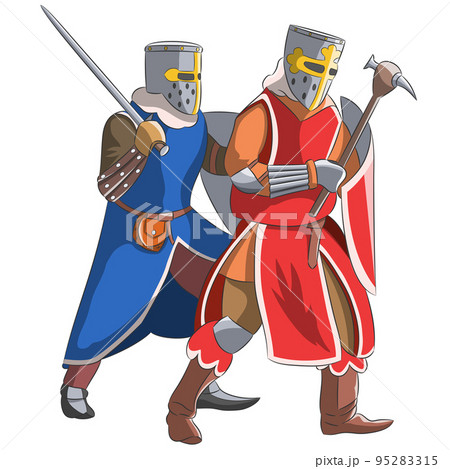 Two walking men in knightly armor isolated on...のイラスト素材 [95283315] - PIXTA