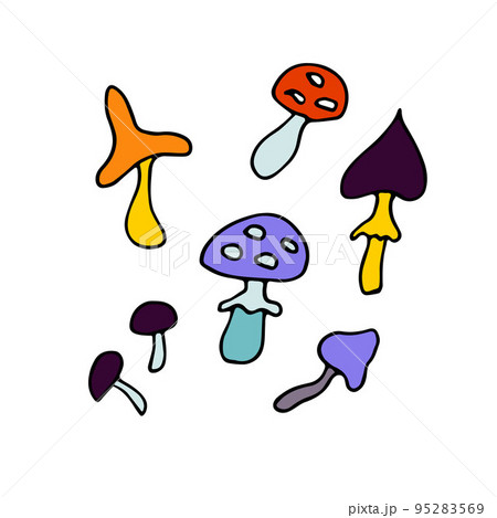 Doodle mushrooms set. Cartoon symbol forest, nature, halloween 95283569