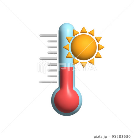 Thermometer with sun. Hot weather. 3d vector icon. Cartoon minimal style. 95283680
