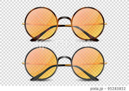Vector 3d Realistic Leopard, Black Round Frame Glasses Set with Orange Transparent Glass Isolated, Eyeglasses for Women and Men, Accessory. Optics, Lens, Vintage, Trendy Glasses. Front View Vector 3d Realistic Leopard, Black Round Frame Glasses Set with Orange Transparent Glass Isolated, Eyeglasses for Women and Men, Accessory. Optics, Lens, Vintage, Trendy Glasses. Front View 95283852