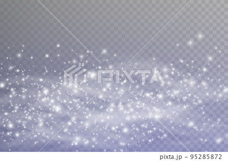 Winter blizzard with sparkles of snow on a transparent background, cold winter wind, cold. Christmas night, holiday illustration. 95285872