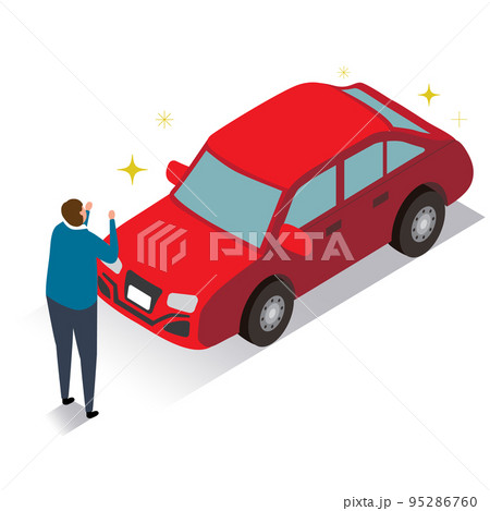アイソメトリック_新車を買って喜ぶ男性 95286760