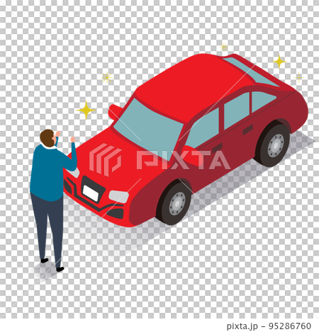 アイソメトリック_新車を買って喜ぶ男性 95286760
