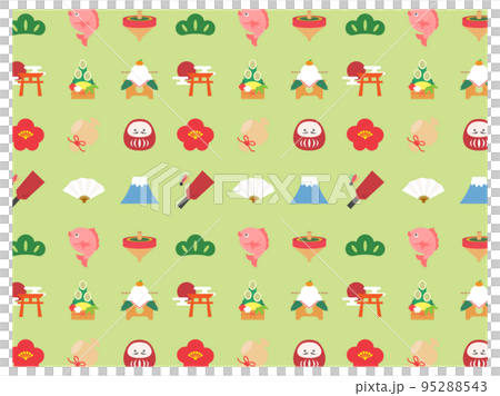 かわいいお正月アイコンの壁紙_グリーン かわいいお正月アイコンの壁紙_グリーン 95288543