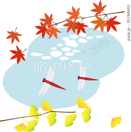 紅葉と秋空のトンボ 紅葉と秋空のトンボ 95288605