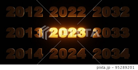 2023年の到来をイメージした光る立体文字の3Dレンダリング（縦は1年、横は10年ごとの変化） 95289201