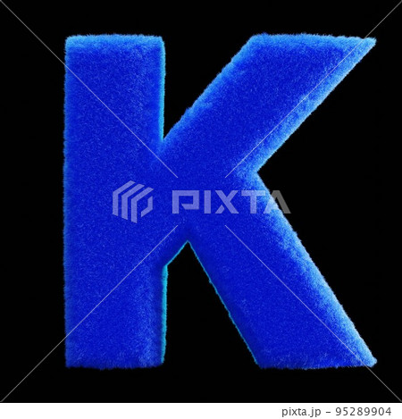 黒い背景に青い毛皮のアルファベット。文字K	 95289904
